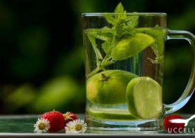 Glass of water infused with mint and lime