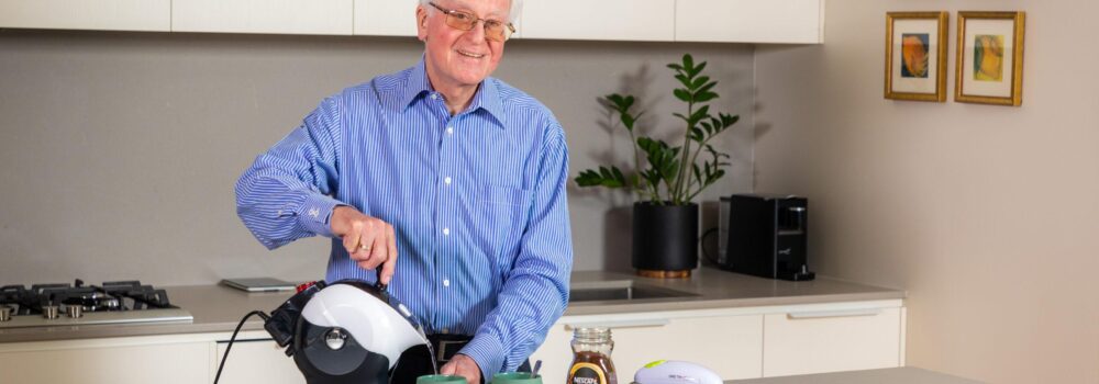 Elderly Man making coffee witht he Uccello Kettle
