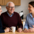 Occupational therapist with elderly man and his daughter