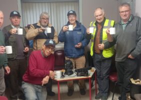Members of the Kilmacrenan Men's Shed enjoy a cup of tea together with the Uccello Kettle