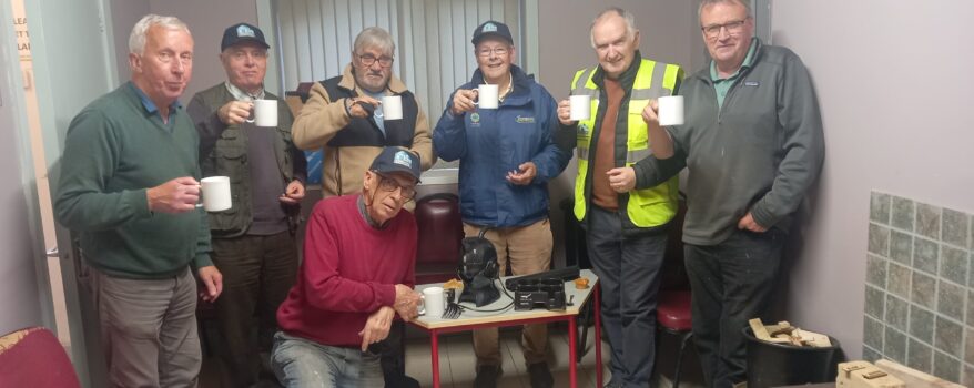 Members of the Kilmacrenan Men's Shed enjoy a cup of tea together with the Uccello Kettle