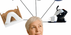 Elderly woman thinking about the perfect gift